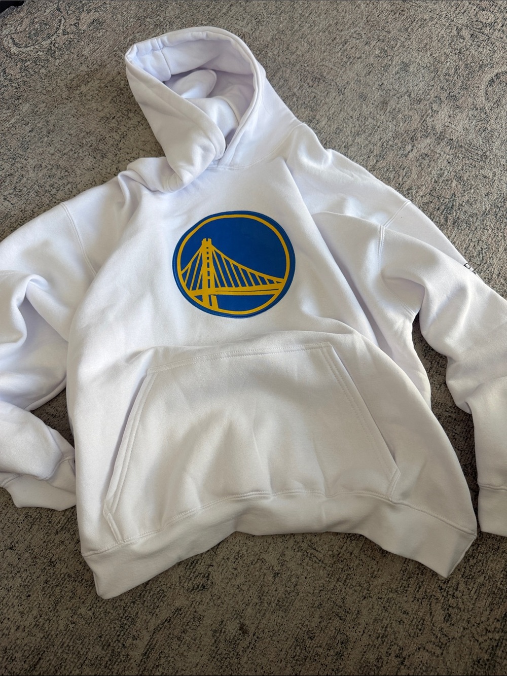 Golden State Warriors White Hoodie with Blue and Yellow Logo Bridge